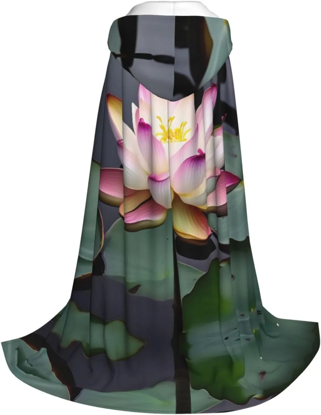 Lotus Flower White Hooded Cloak Coat Winter Warm Long Cloak Cosplay Costumes Outerwear Carnivals Hoodies Capes