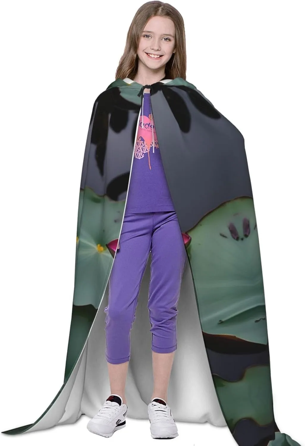 Lotus Flower White Hooded Cloak Coat Winter Warm Long Cloak Cosplay Costumes Outerwear Carnivals Hoodies Capes