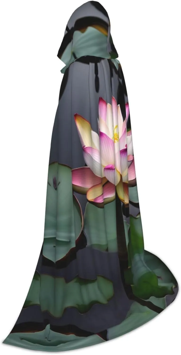 Lotus Flower White Hooded Cloak Coat Winter Warm Long Cloak Cosplay Costumes Outerwear Carnivals Hoodies Capes