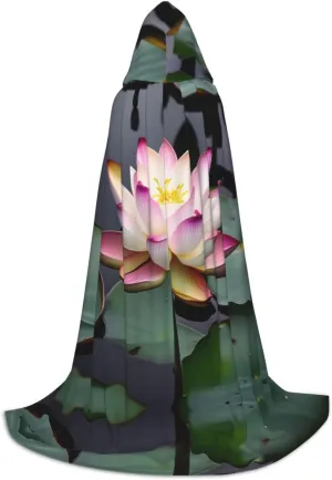 Lotus Flower White Hooded Cloak Coat Winter Warm Long Cloak Cosplay Costumes Outerwear Carnivals Hoodies Capes