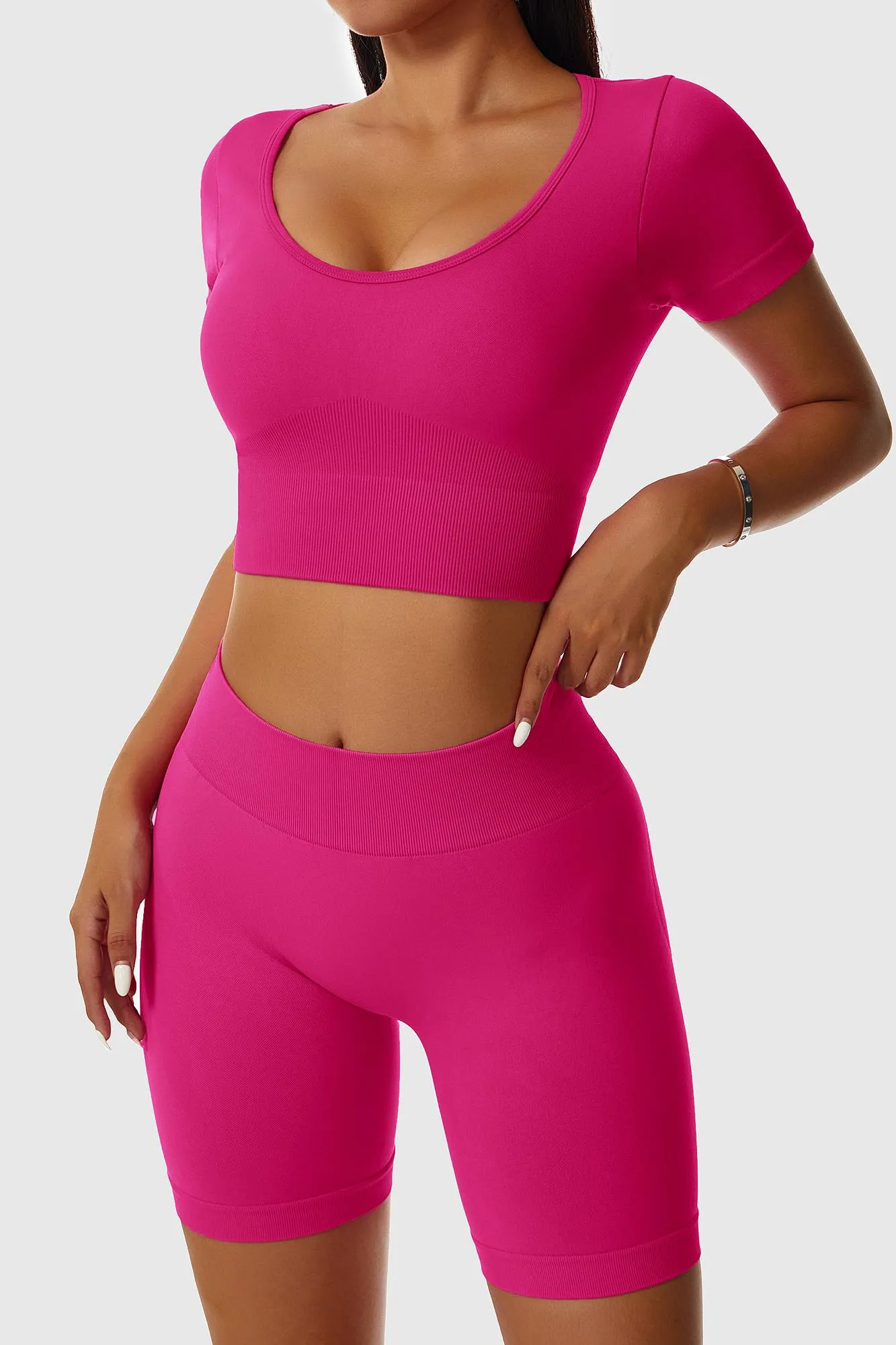 Low Scoop Neck Short Sleeve Crop Tops