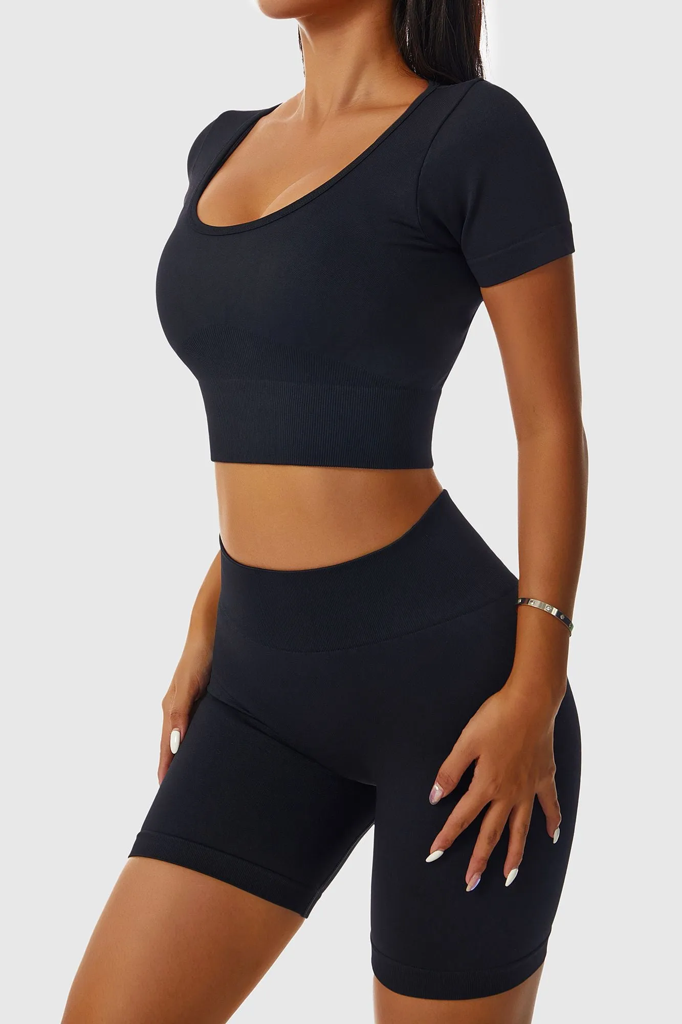 Low Scoop Neck Short Sleeve Crop Tops