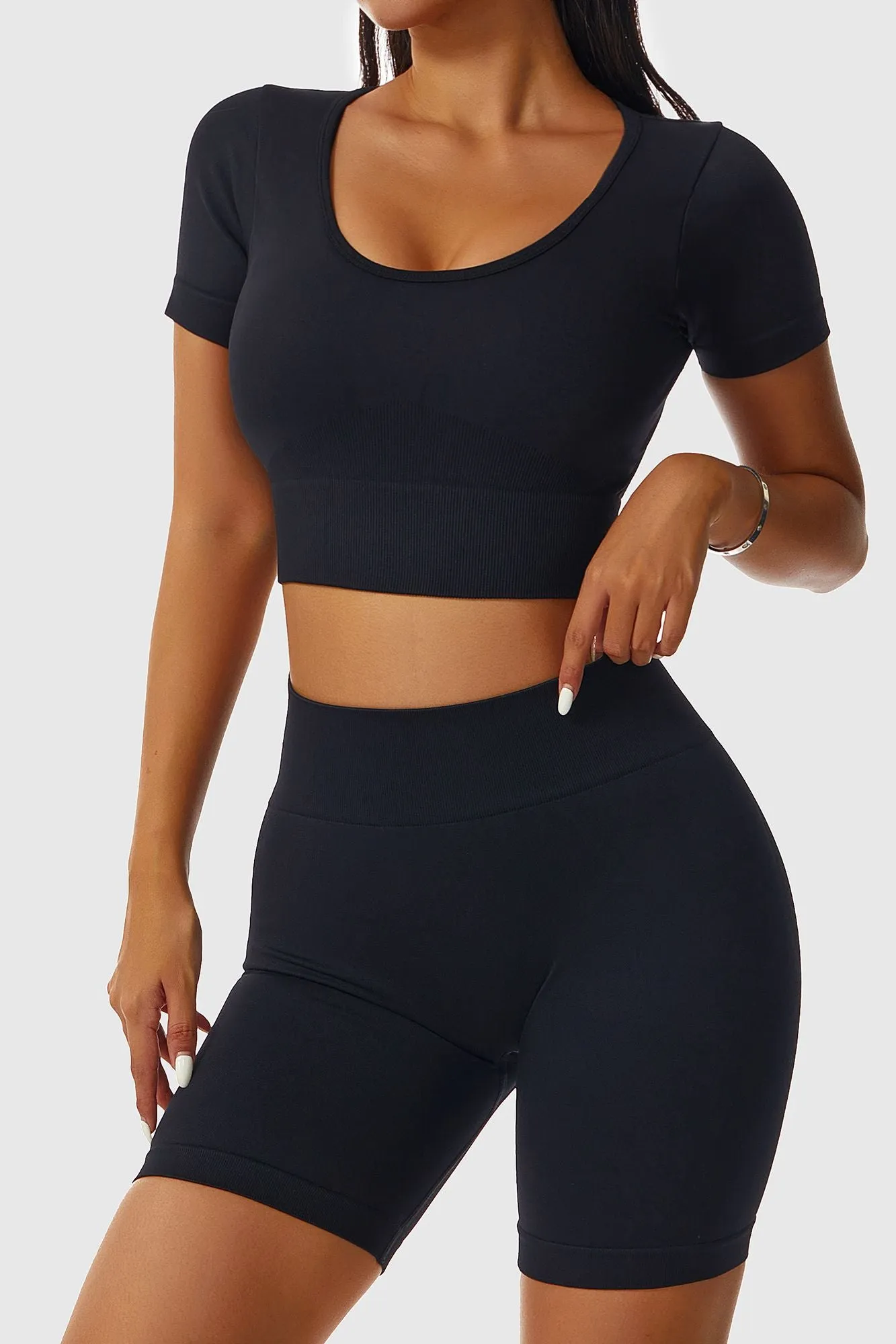 Low Scoop Neck Short Sleeve Crop Tops