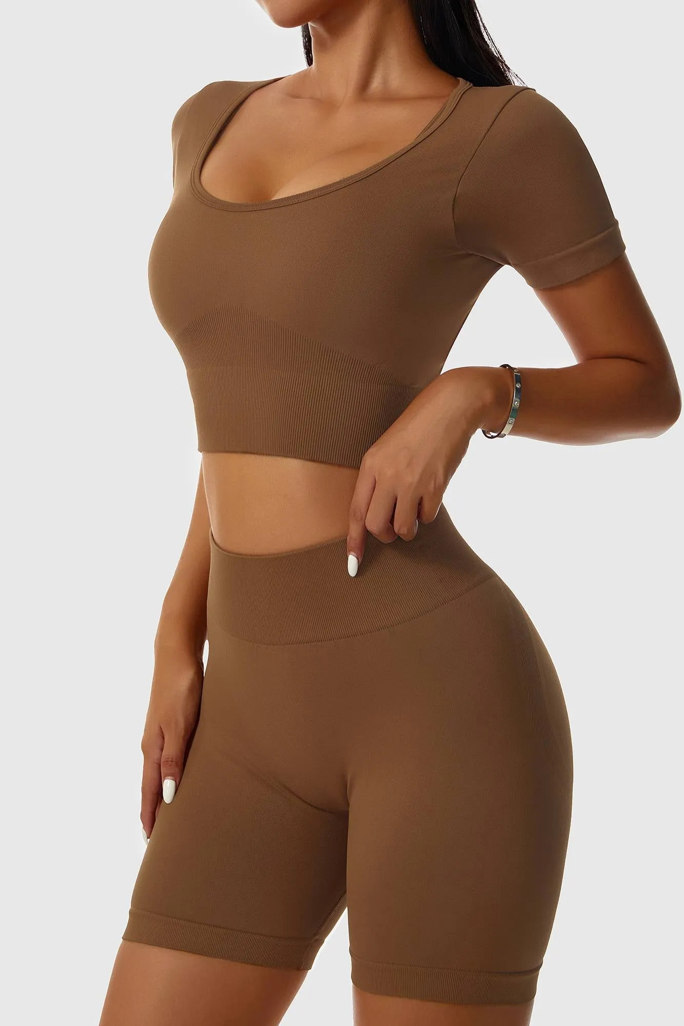 Low Scoop Neck Short Sleeve Crop Tops