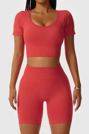 Low Scoop Neck Short Sleeve Crop Tops