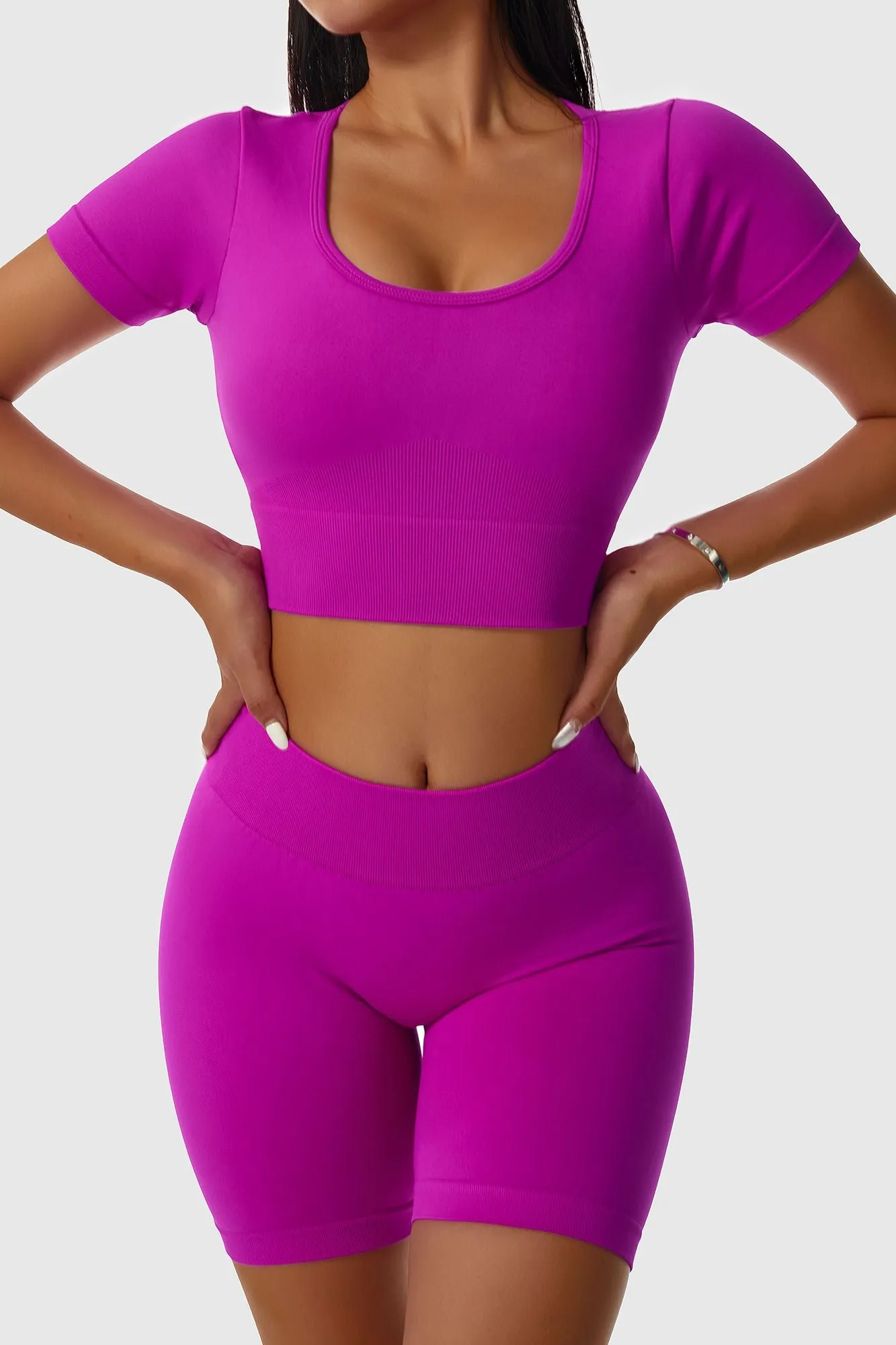 Low Scoop Neck Short Sleeve Crop Tops