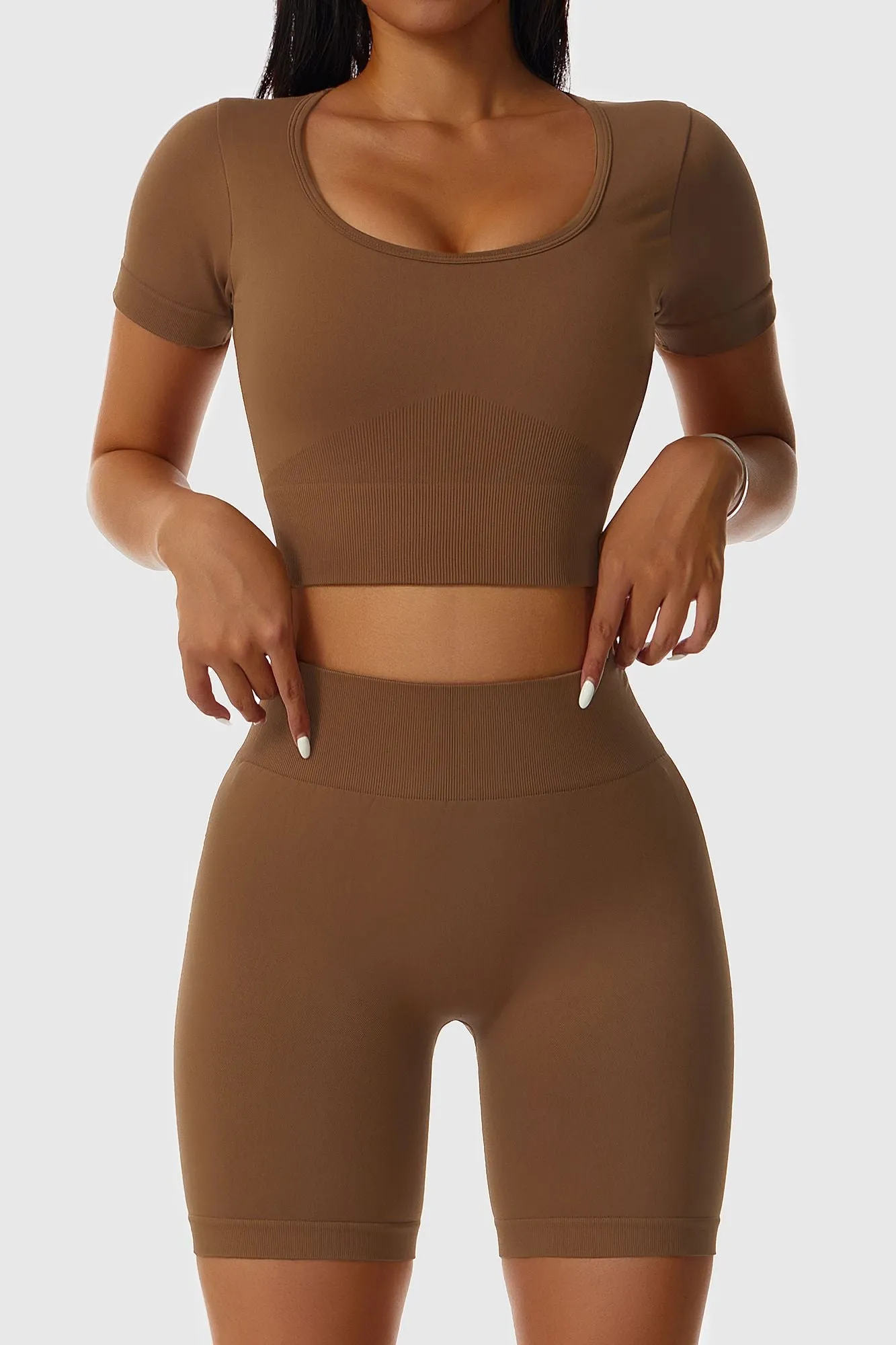 Low Scoop Neck Short Sleeve Crop Tops
