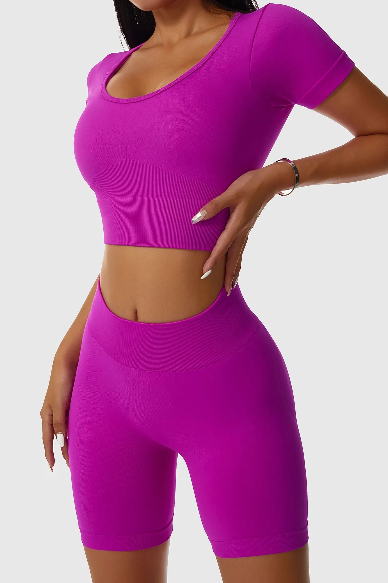 Low Scoop Neck Short Sleeve Crop Tops