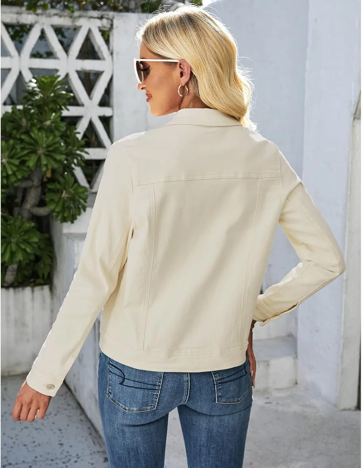 luvamia Women's Basic Button Down Stretch Fitted Long Sleeves Denim Jean Jacket