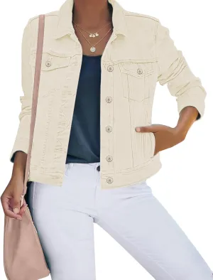 luvamia Women's Basic Button Down Stretch Fitted Long Sleeves Denim Jean Jacket