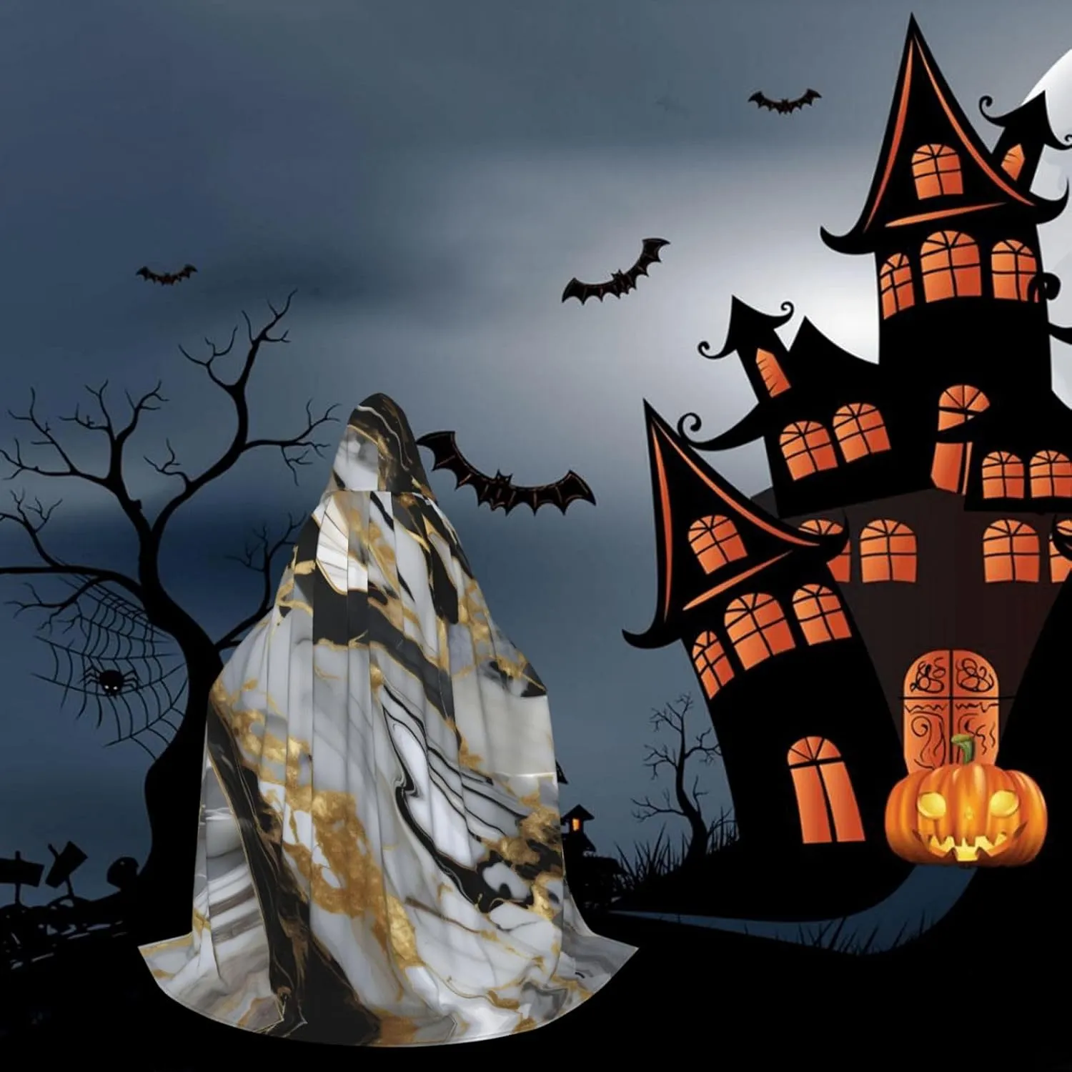 Luxury Marble Pattern Hooded Cloak Coat Winter Warm Long Cloak Cosplay Costumes Outerwear Carnivals Hoodies Capes