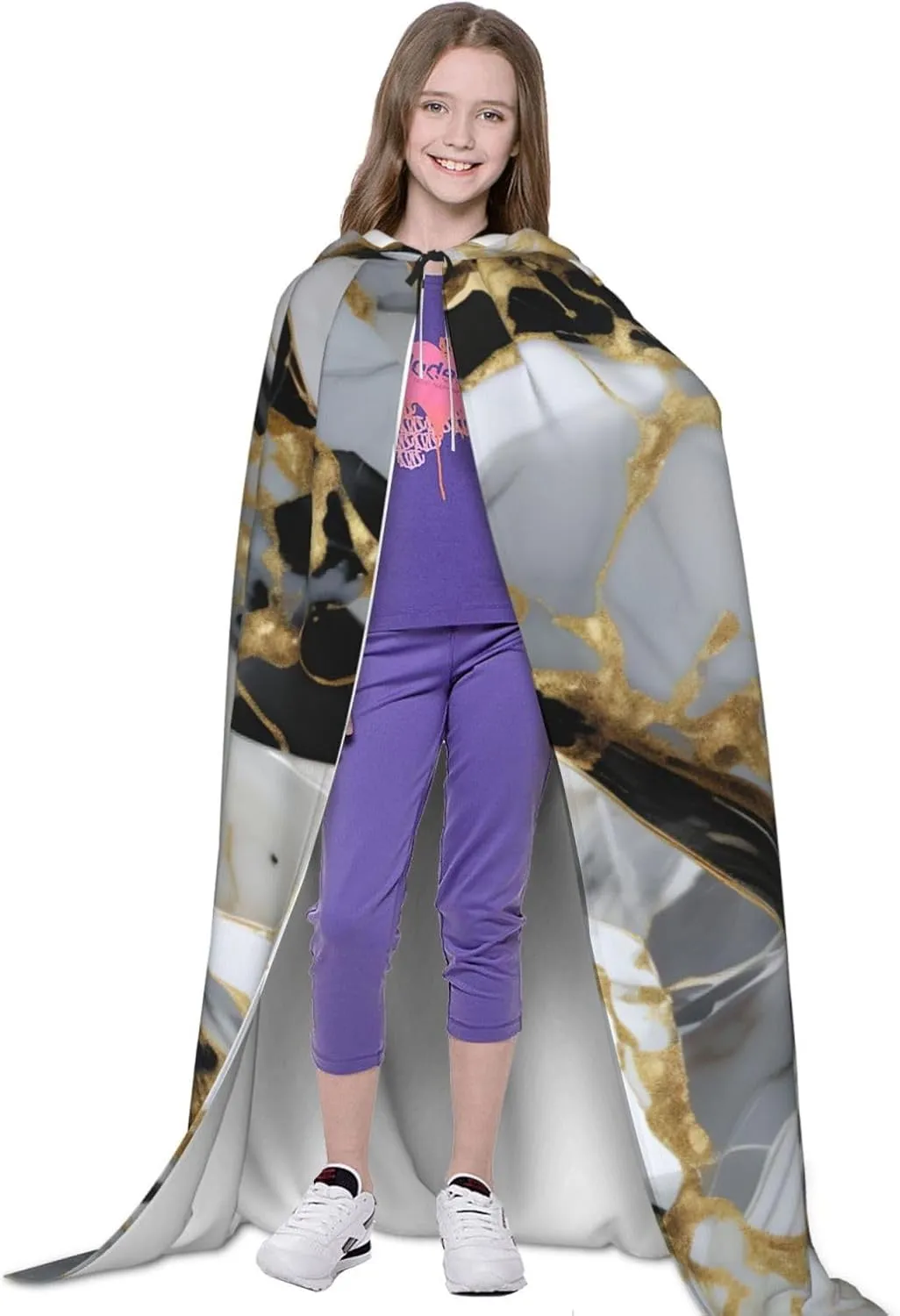 Luxury Marble Pattern Hooded Cloak Coat Winter Warm Long Cloak Cosplay Costumes Outerwear Carnivals Hoodies Capes