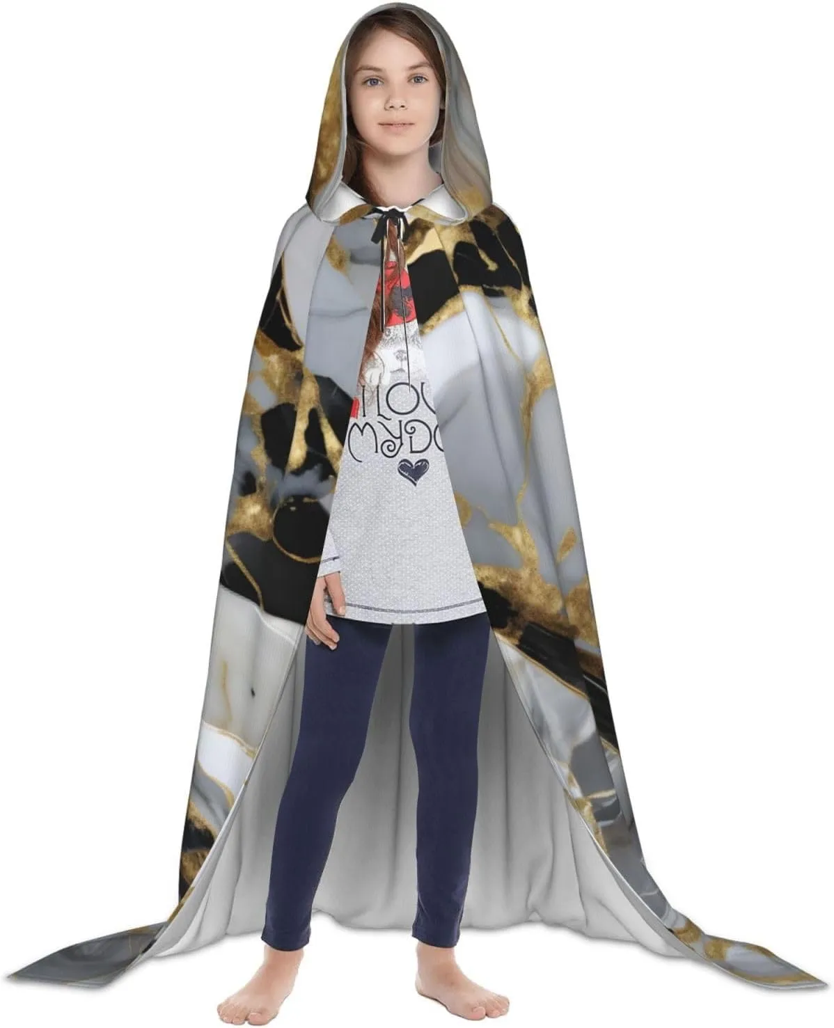 Luxury Marble Pattern Hooded Cloak Coat Winter Warm Long Cloak Cosplay Costumes Outerwear Carnivals Hoodies Capes