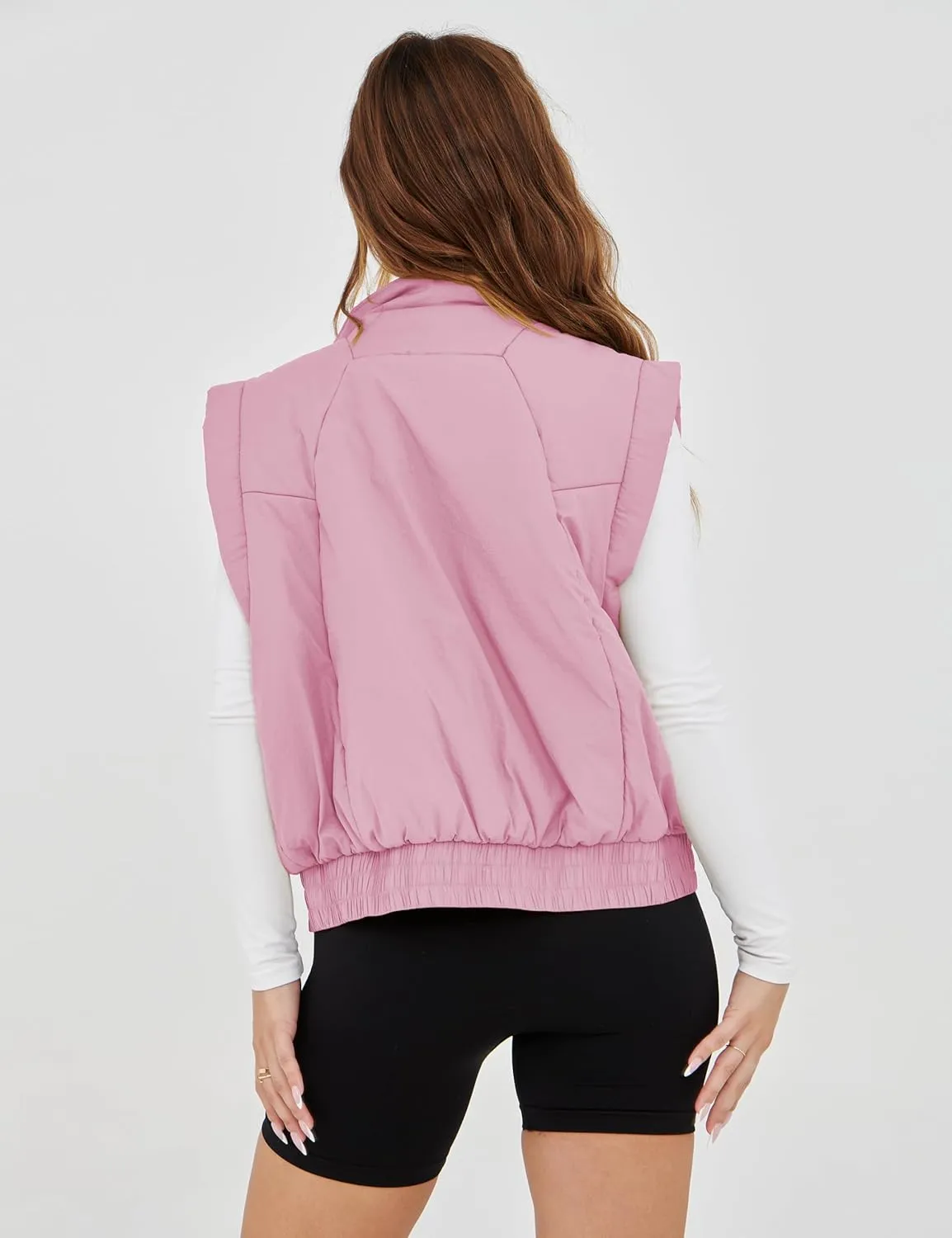 Lviefent Womens Puffer Vest Cropped Lightweight Button Down Quilted Vest Sleeveless Padded Gilet Coat with Pockets