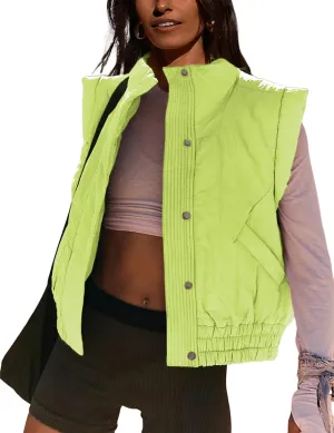 Lviefent Womens Puffer Vest Cropped Lightweight Button Down Quilted Vest Sleeveless Padded Gilet Coat with Pockets