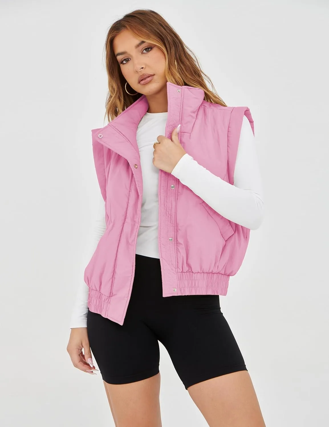 Lviefent Womens Puffer Vest Cropped Lightweight Button Down Quilted Vest Sleeveless Padded Gilet Coat with Pockets