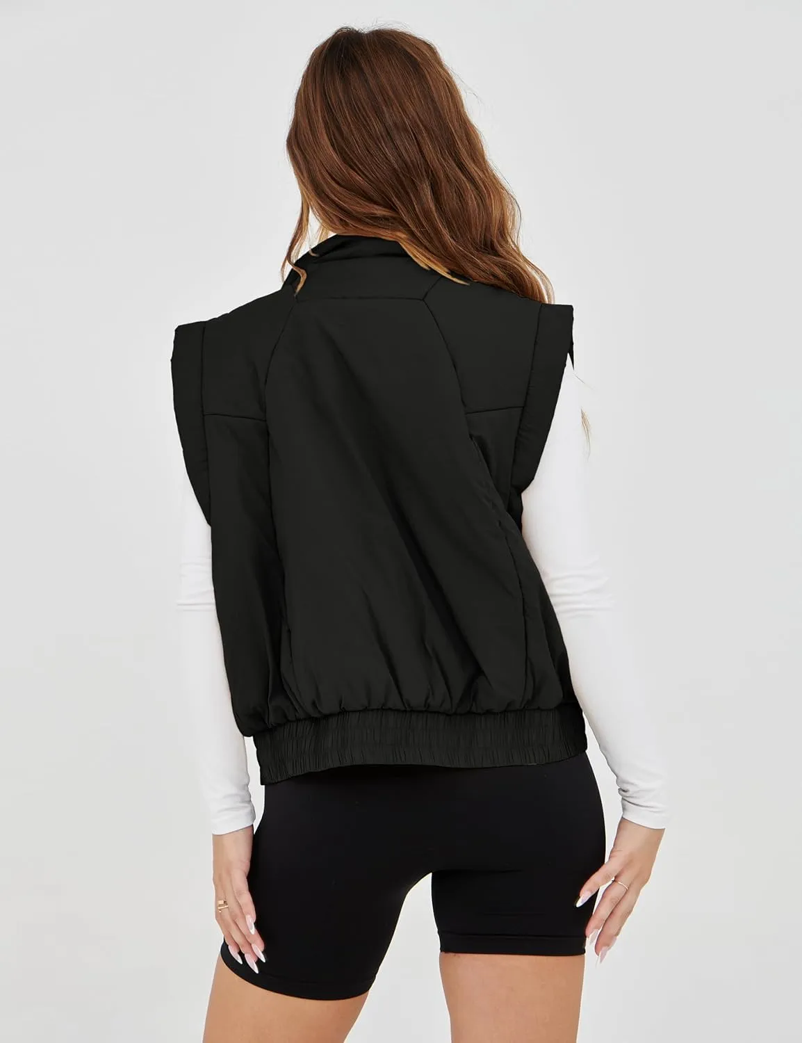 Lviefent Womens Puffer Vest Cropped Lightweight Button Down Quilted Vest Sleeveless Padded Gilet Coat with Pockets