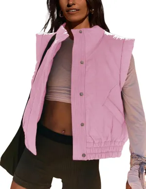 Lviefent Womens Puffer Vest Cropped Lightweight Button Down Quilted Vest Sleeveless Padded Gilet Coat with Pockets