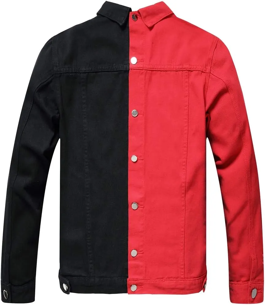 LZLER Jean Jacket for Men,Separable Left&Right Ripped Slim Fit Mens Denim Jacket