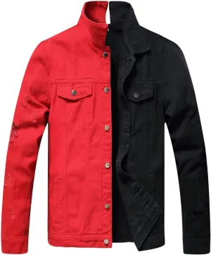 LZLER Jean Jacket for Men,Separable Left&Right Ripped Slim Fit Mens Denim Jacket