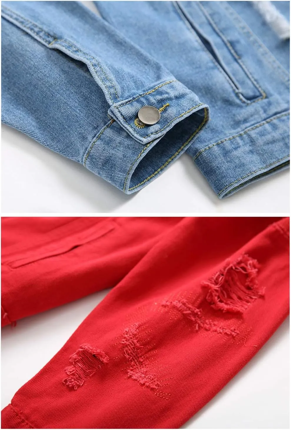 LZLER Jean Jacket for Men,Separable Left&Right Ripped Slim Fit Mens Denim Jacket
