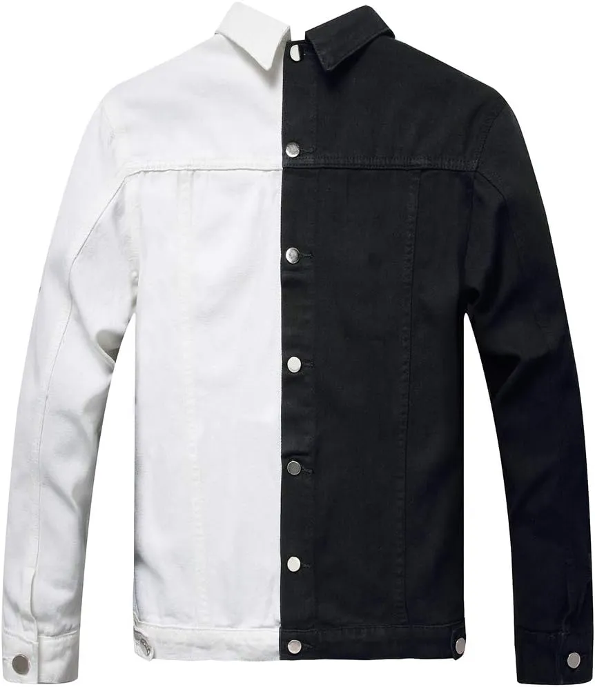 LZLER Jean Jacket for Men,Separable Left&Right Ripped Slim Fit Mens Denim Jacket