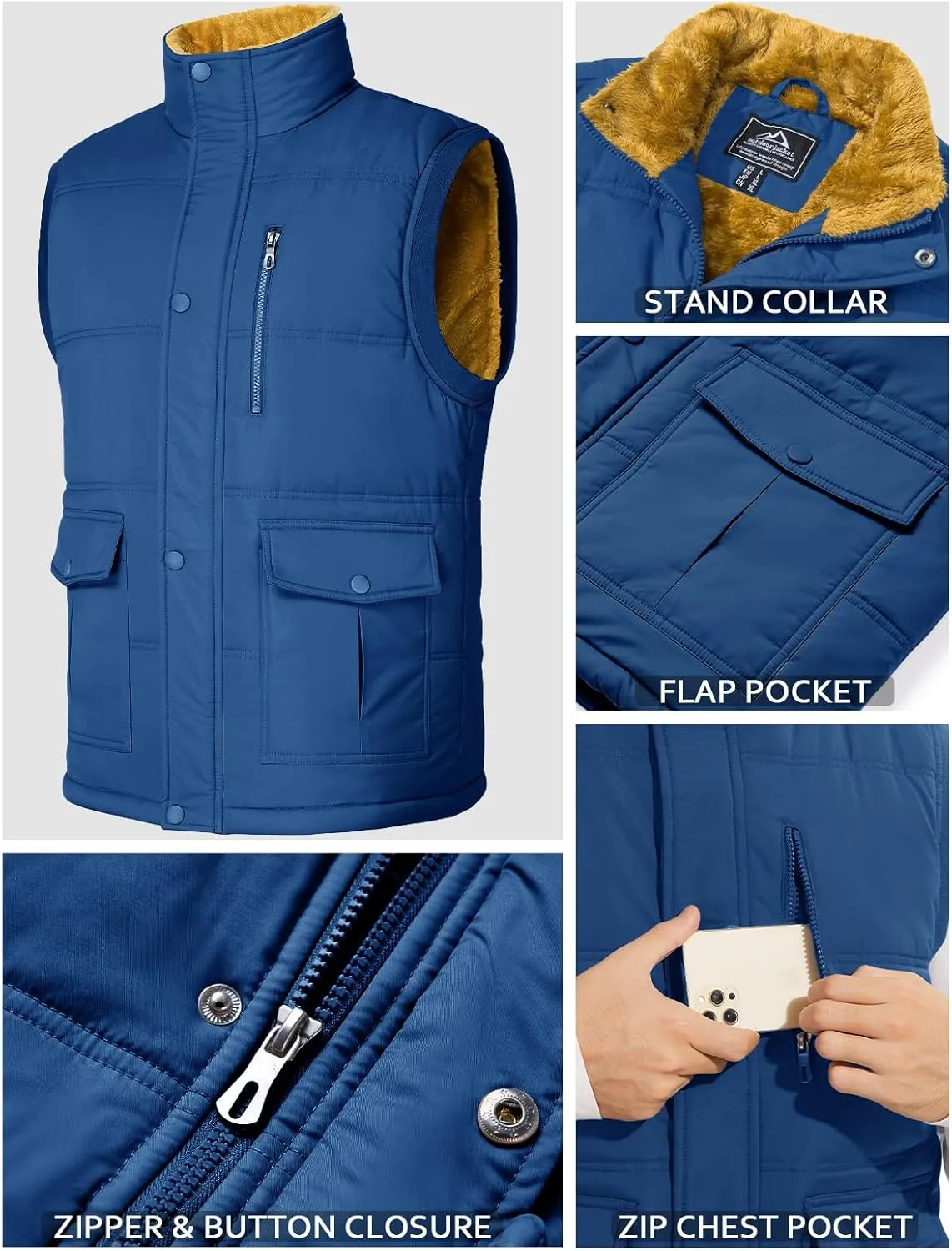 MAGCOMSEN Mens Winter Vests Outerwear Fleece Lined Puffer Vest Warm Casual Quilted Vest Bubble Sherpa Vest Jacket