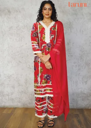 Magenta Modal Sequins Straight cut suits