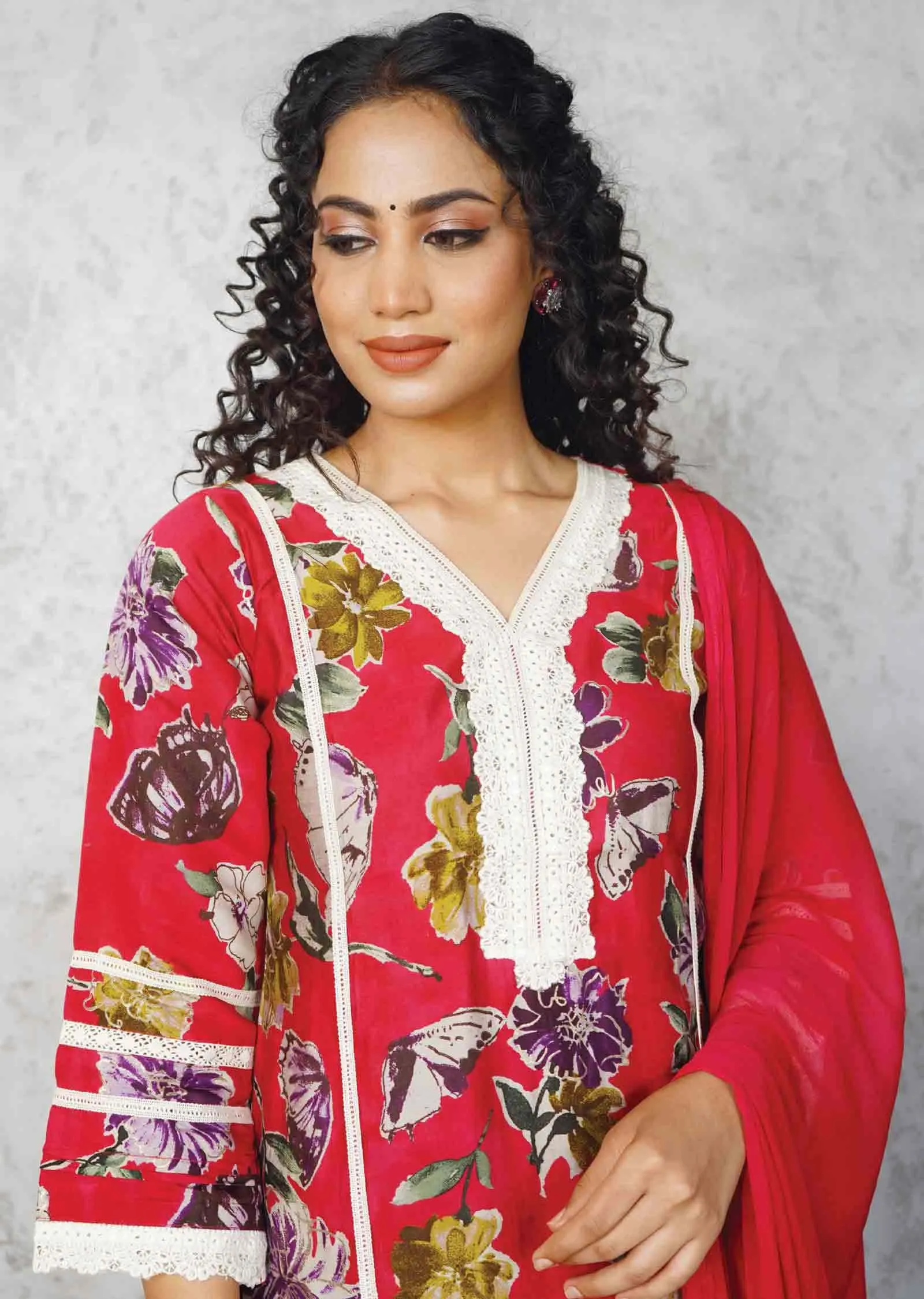 Magenta Modal Sequins Straight cut suits
