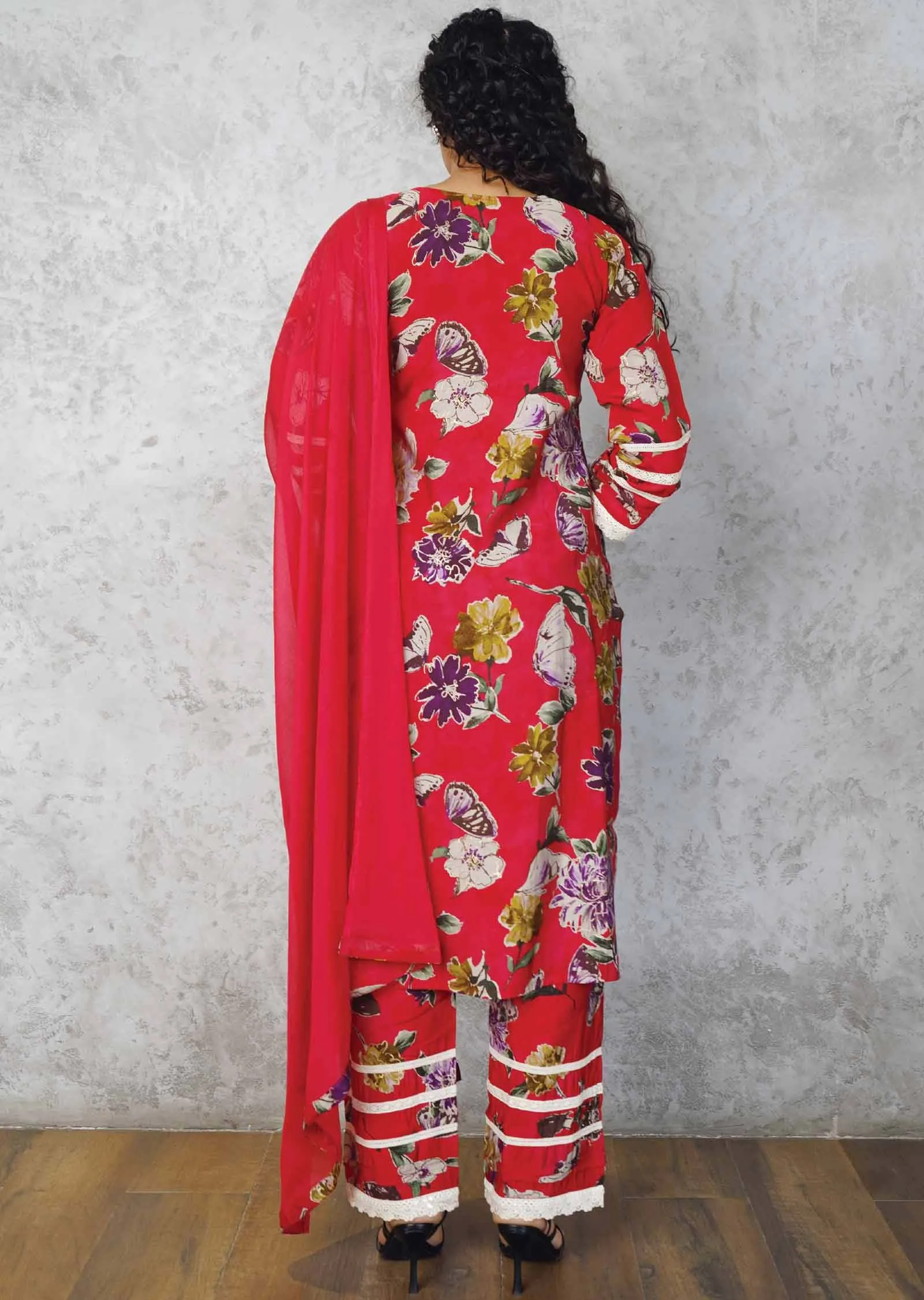 Magenta Modal Sequins Straight cut suits