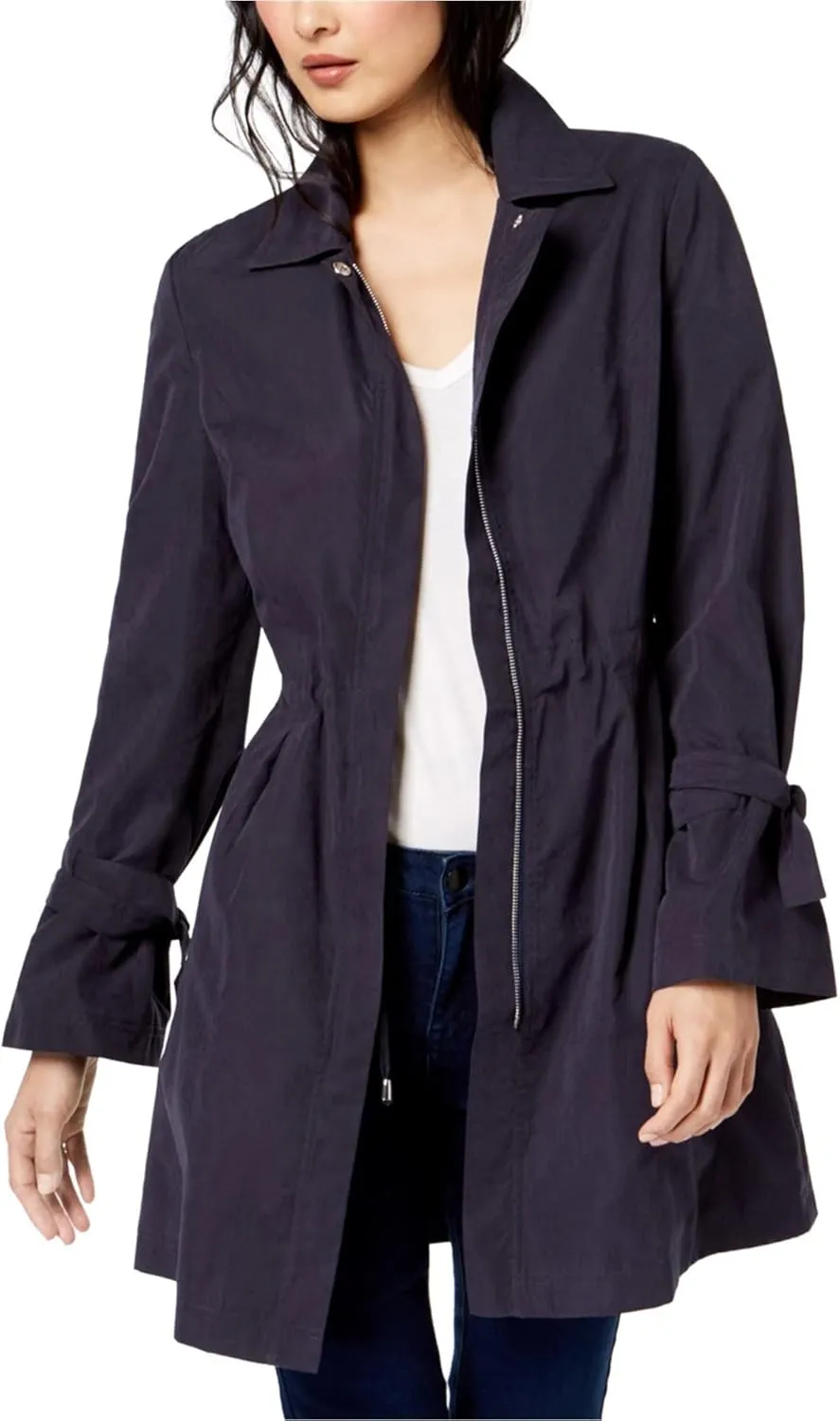 Maison Jules Womens Tie Sleeve Trench Coat, Blue, X-Small
