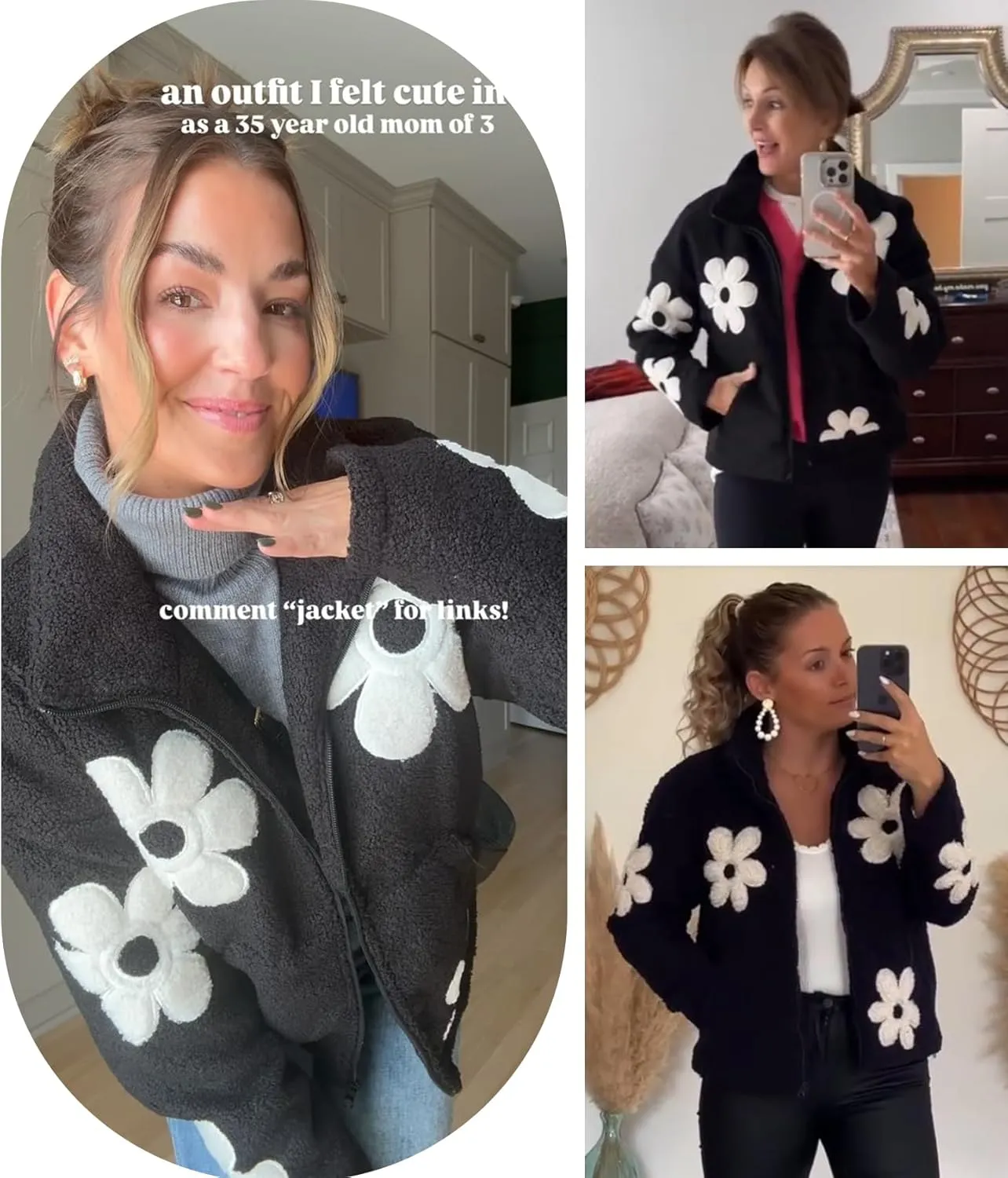 Maixang Womens Floral Print Sherpa Fleece Jackets Winter Zipper Cropped Coat Casual Long Sleeve Outwear with Pockets