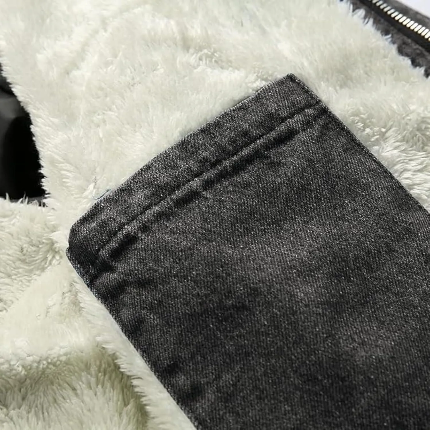Maiyifu-GJ Men's Sherpa Lined Distressed Denim Jacket Casual Faux Fur Collar Fleece Coat Winter Jeans Trucker Jacket