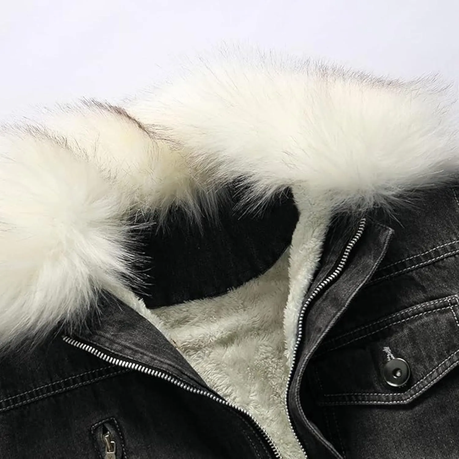 Maiyifu-GJ Men's Sherpa Lined Distressed Denim Jacket Casual Faux Fur Collar Fleece Coat Winter Jeans Trucker Jacket