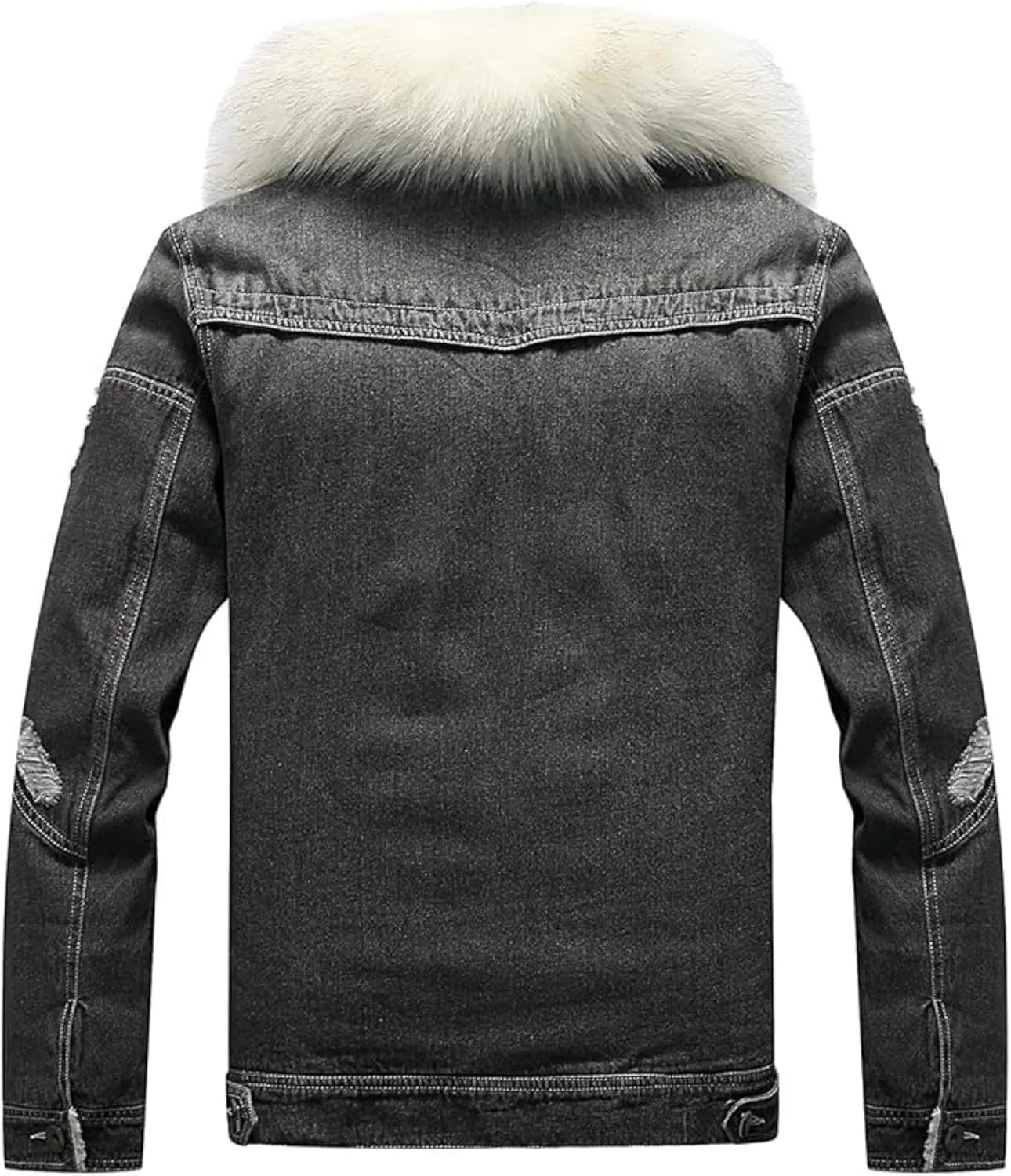Maiyifu-GJ Men's Sherpa Lined Distressed Denim Jacket Casual Faux Fur Collar Fleece Coat Winter Jeans Trucker Jacket