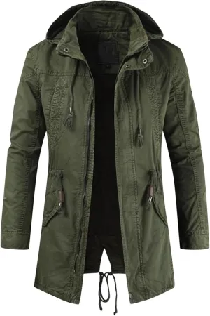 Maiyifu-GJ Men's Winter Military Thicken Parka Jacket Military Full Zip Removable Hooded Coat Cotton Warm Mid Long Outerwear