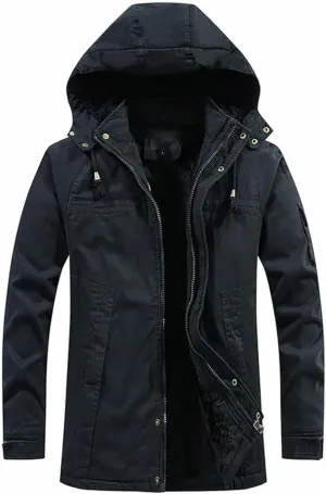 Maiyifu-GJ Men's Winter Military Thicken Parka Jacket Military Full Zip Removable Hooded Coat Cotton Warm Mid Long Outerwear