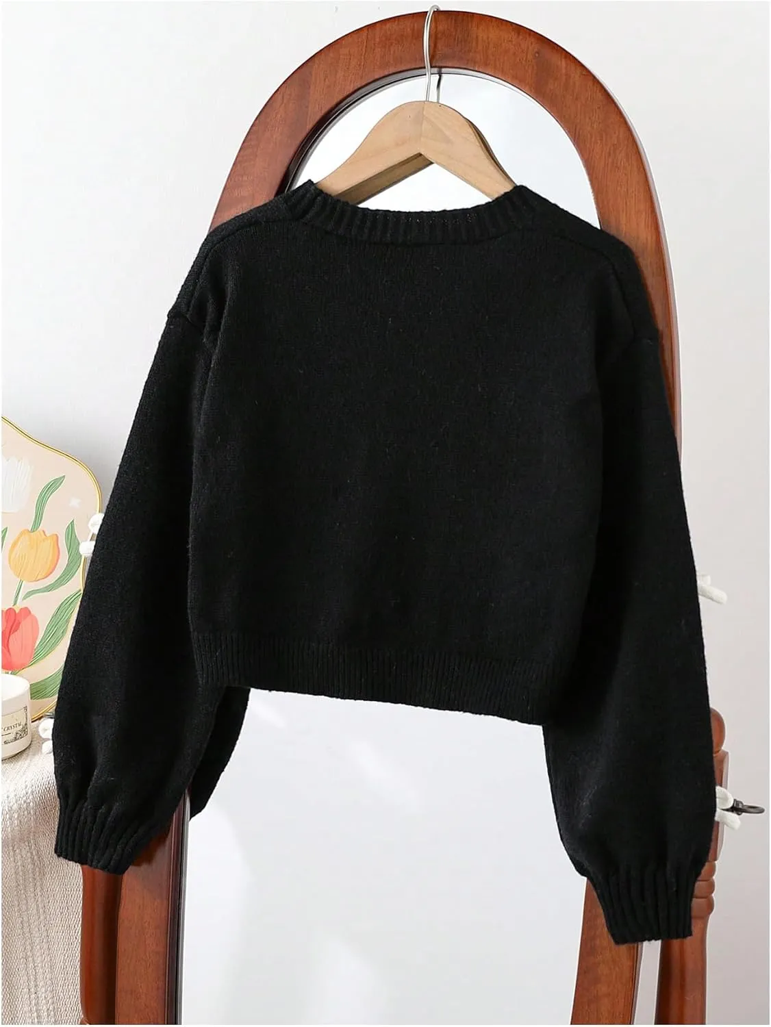 MakeMeChic Girl's 3D Bow Long Sleeve V Neck Button Down Cardigan Sweater Knitted Outerwear