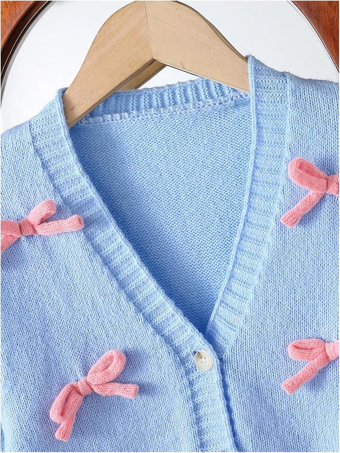 MakeMeChic Girl's 3D Bow Long Sleeve V Neck Button Down Cardigan Sweater Knitted Outerwear