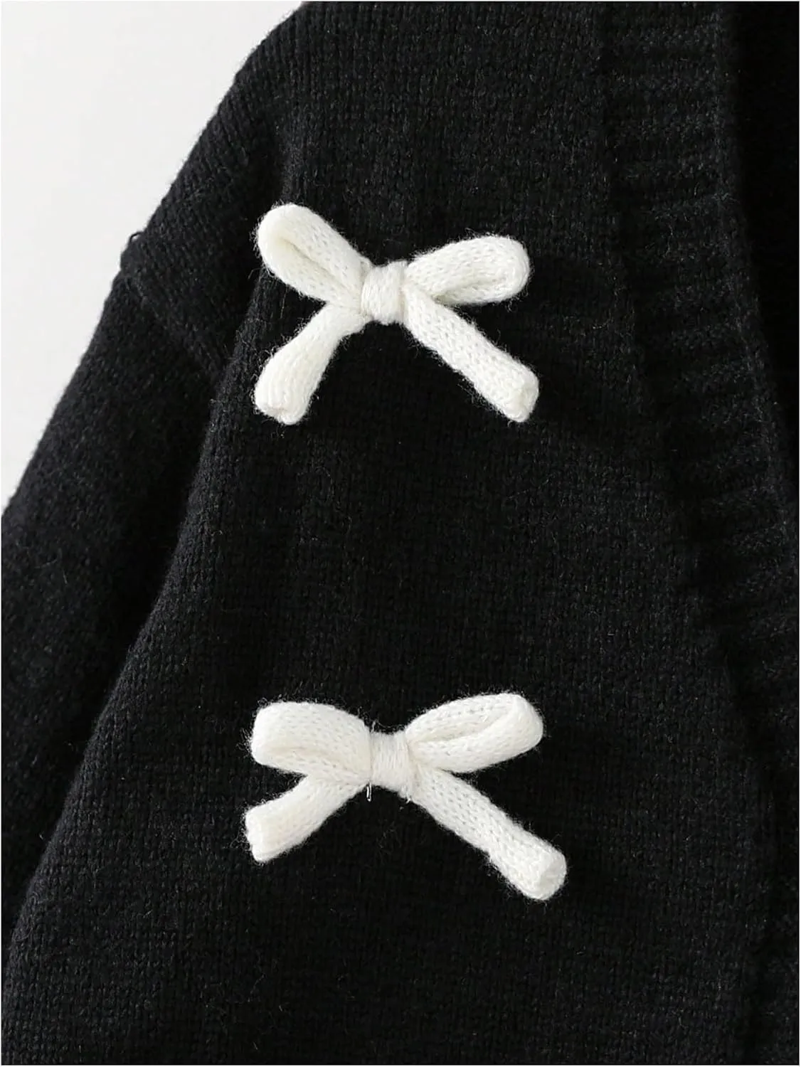 MakeMeChic Girl's 3D Bow Long Sleeve V Neck Button Down Cardigan Sweater Knitted Outerwear
