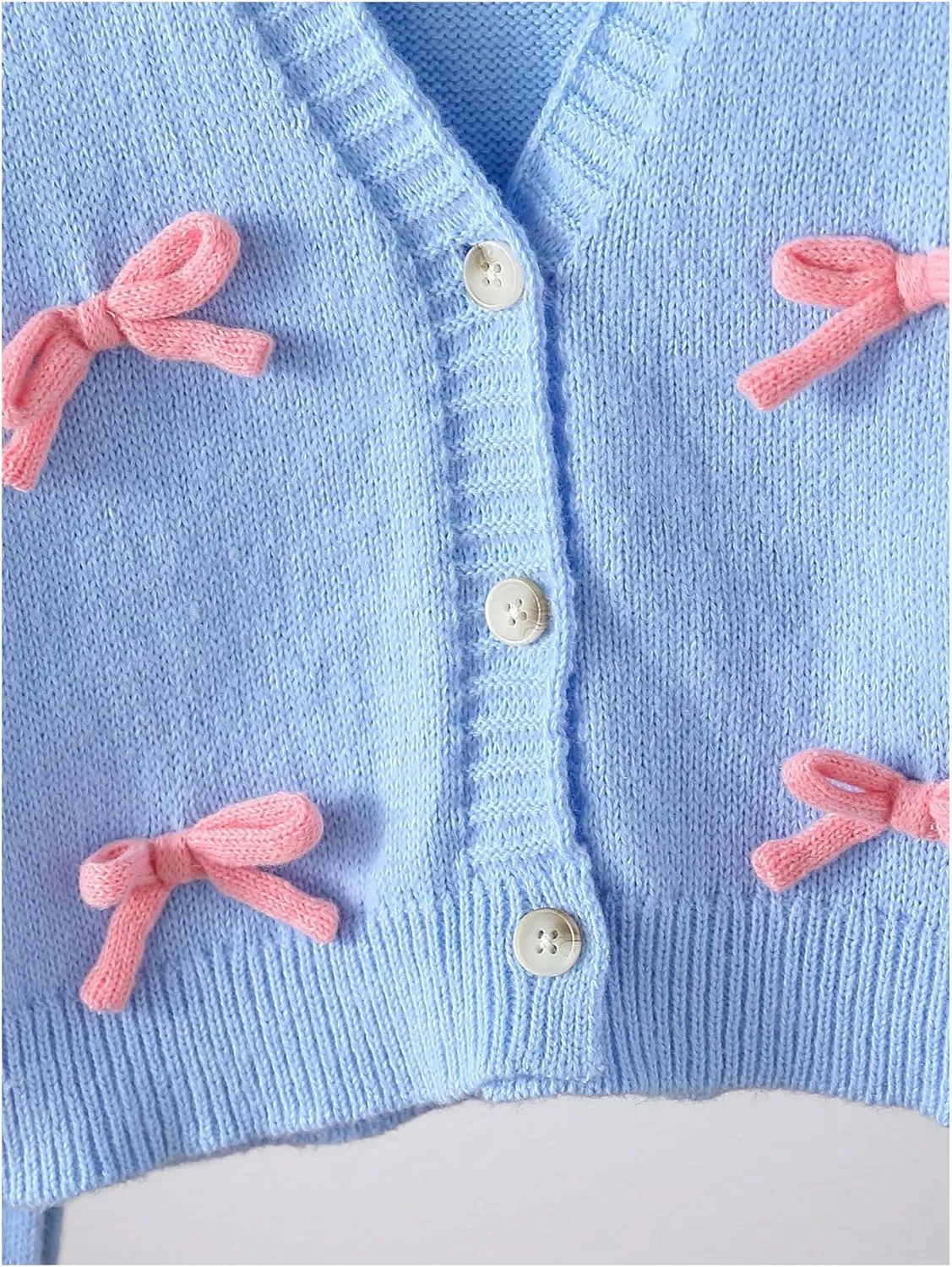 MakeMeChic Girl's 3D Bow Long Sleeve V Neck Button Down Cardigan Sweater Knitted Outerwear