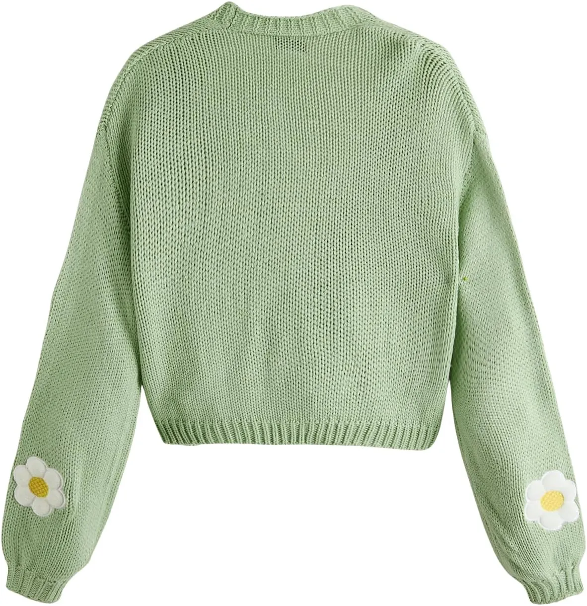 MakeMeChic Women's 3D Floral Open Front Cropped Cute Cardigan Sweater Lantern Sleeve Outerwear