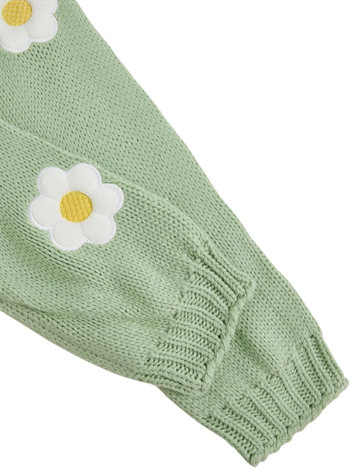 MakeMeChic Women's 3D Floral Open Front Cropped Cute Cardigan Sweater Lantern Sleeve Outerwear