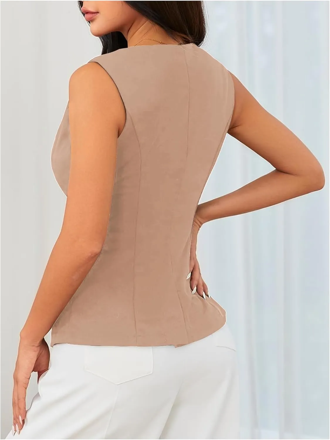 MakeMeChic Women's Vest Top Sleeveless Blazer Split Hem Button Down Dressy Suit Vest Outerwear Waistcoat