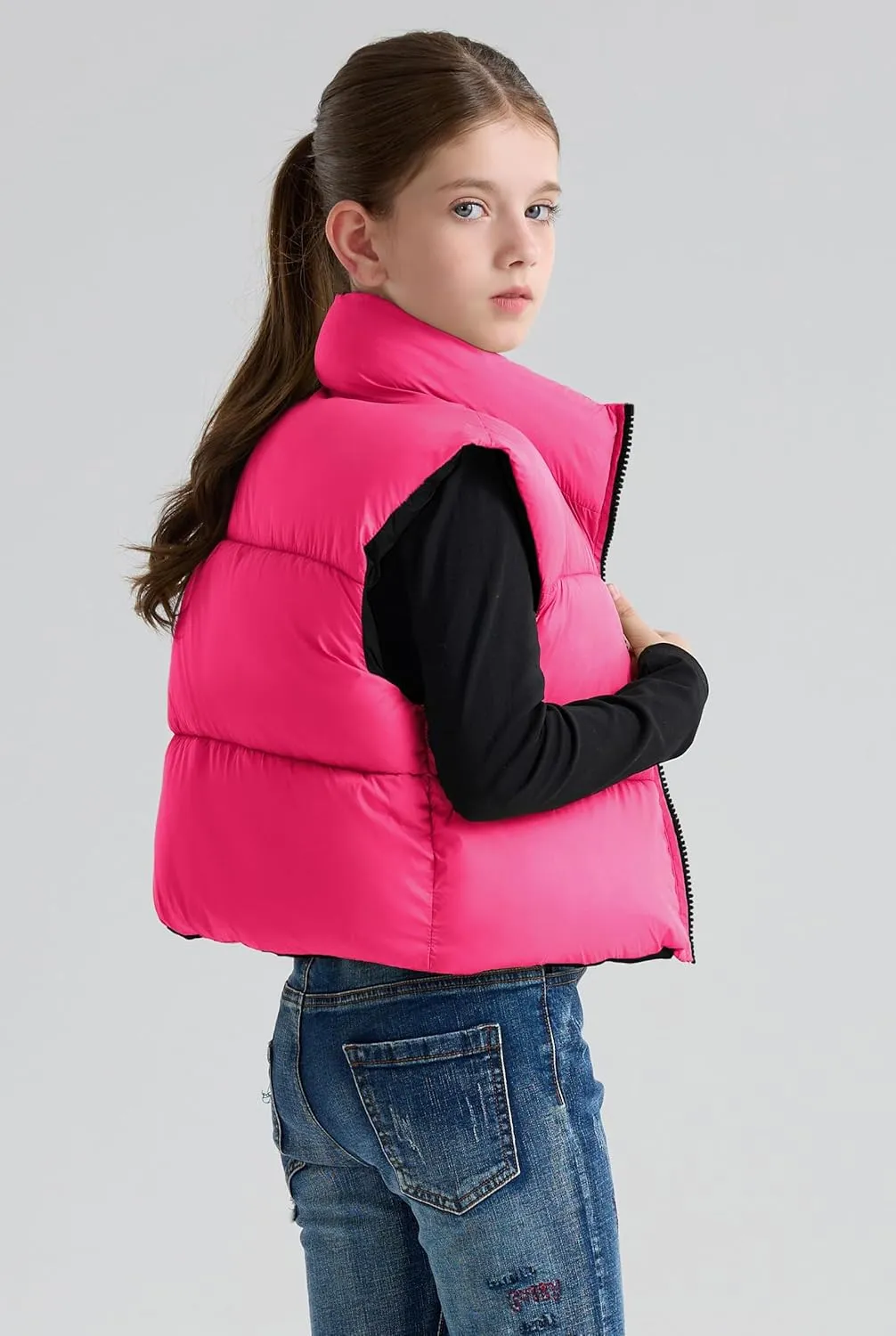 maoo garden Girls Winter Puffer Vest Faux-Down Short Cropped Lightweight Water-Resistant Big Girls Sleeveless Jacket