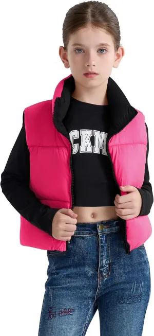maoo garden Girls Winter Puffer Vest Faux-Down Short Cropped Lightweight Water-Resistant Big Girls Sleeveless Jacket