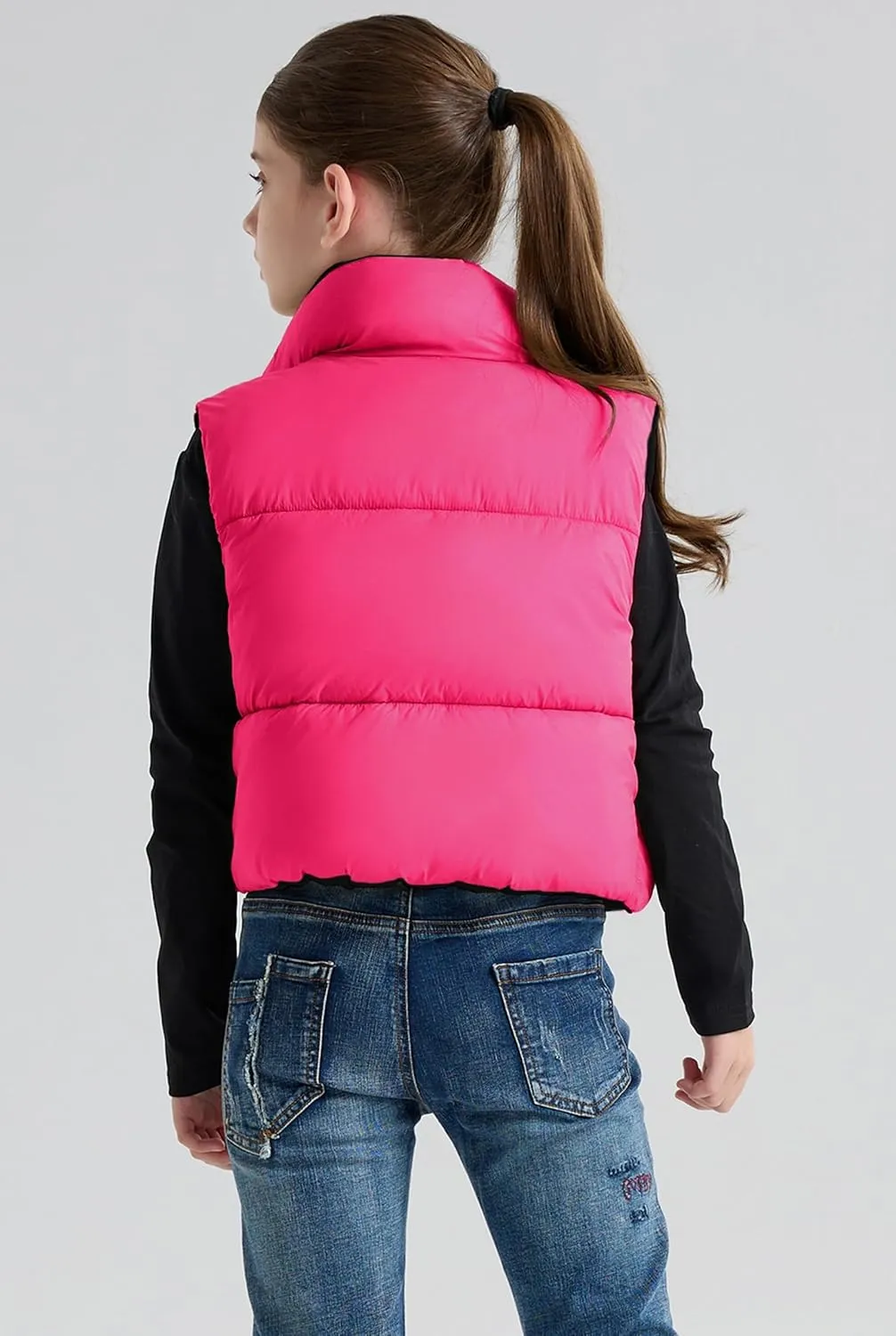 maoo garden Girls Winter Puffer Vest Faux-Down Short Cropped Lightweight Water-Resistant Big Girls Sleeveless Jacket