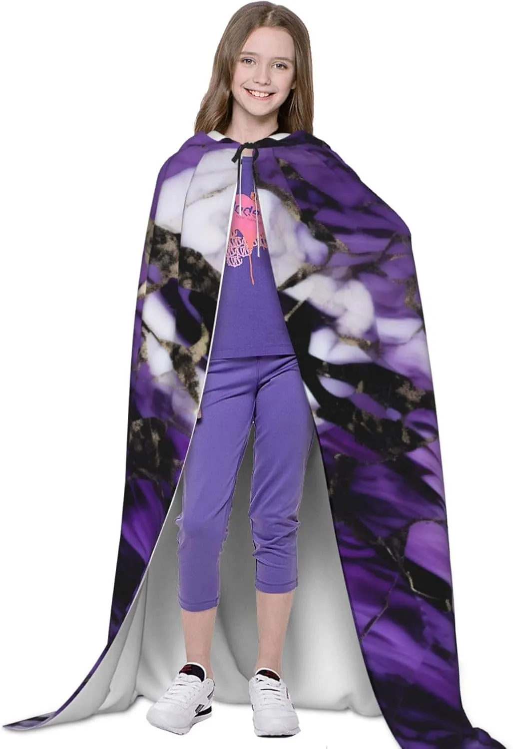 Marble Purple Hooded Cloak Coat Winter Warm Long Cloak Cosplay Costumes Outerwear Carnivals Hoodies Capes