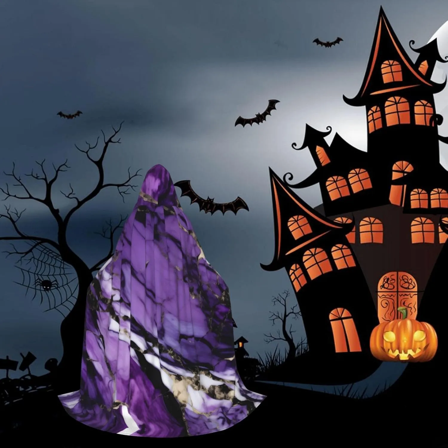 Marble Purple Hooded Cloak Coat Winter Warm Long Cloak Cosplay Costumes Outerwear Carnivals Hoodies Capes