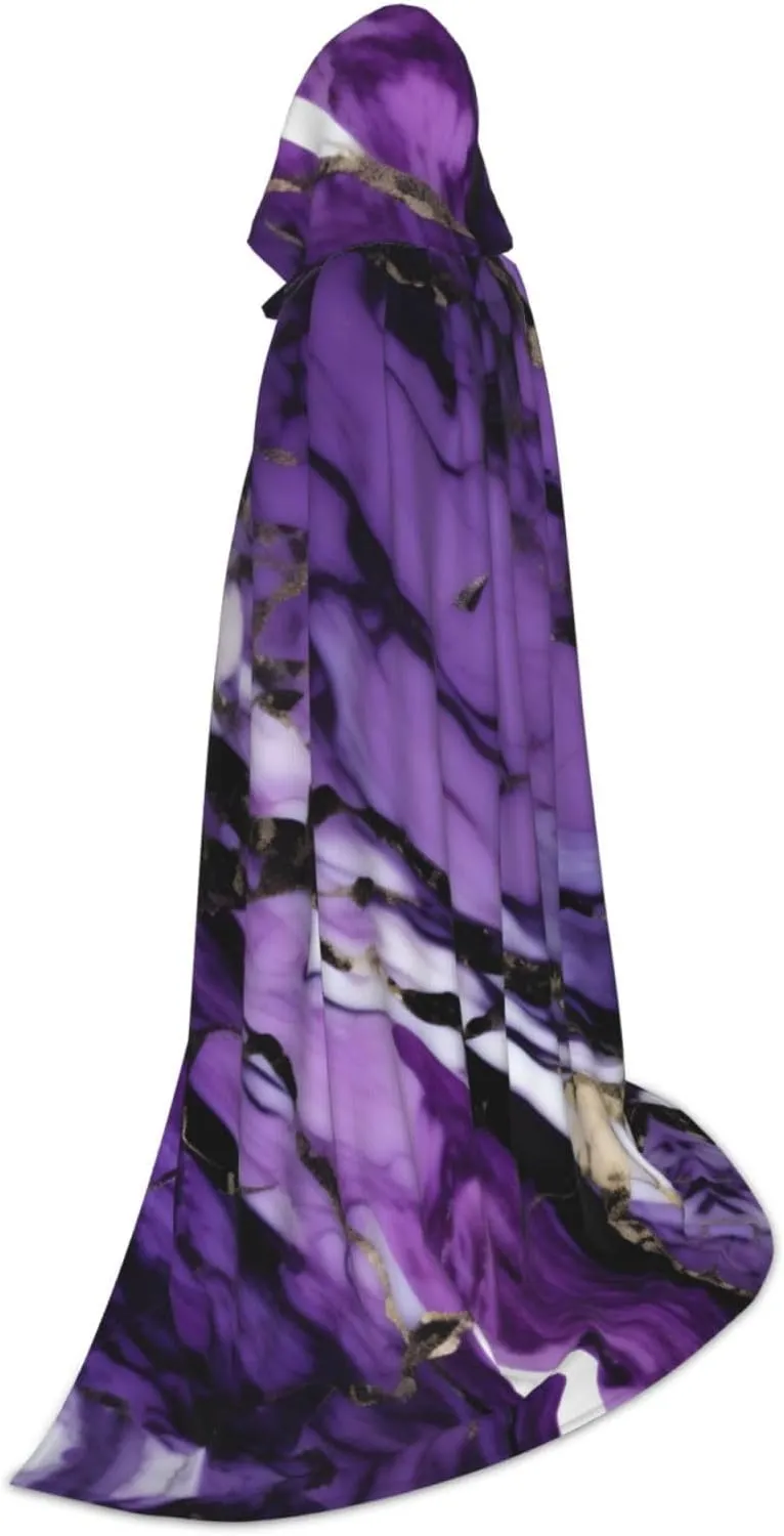 Marble Purple Hooded Cloak Coat Winter Warm Long Cloak Cosplay Costumes Outerwear Carnivals Hoodies Capes